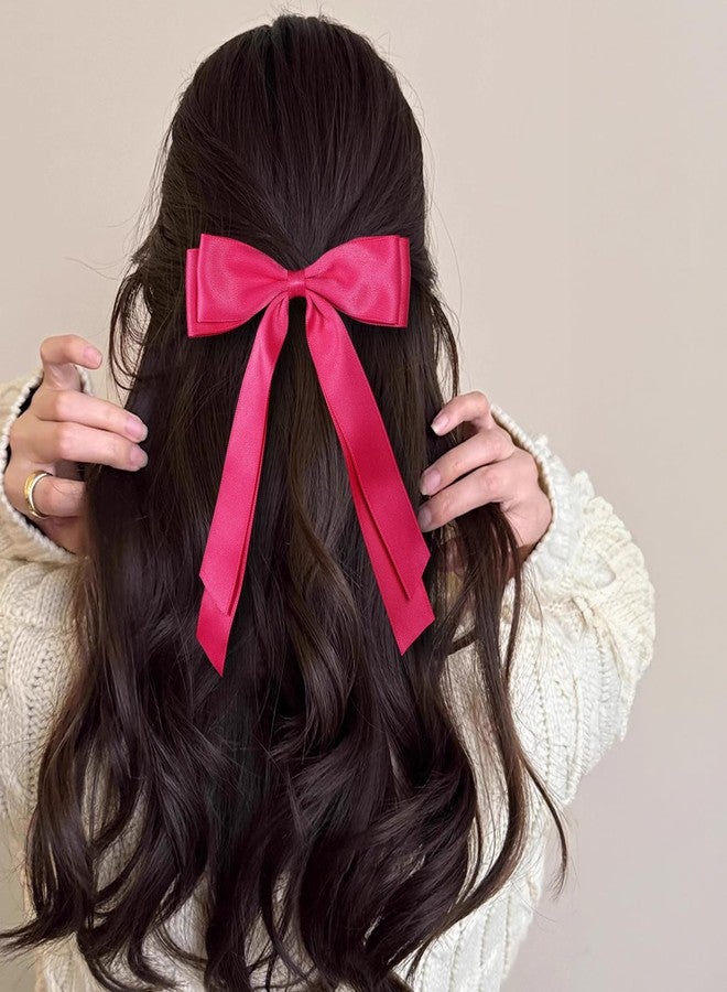 ميروكش قطعتان من مشابك الشعر المصنوعة من الساتان الحريري للنساء والفتيات، لون وردي فاقع، شريط بوليستر ساتان سادة، حامل ذيل حصان، إكسسوارات تزيين، مشابك شعر للأطفال الصغار والمراهقين، 5.5 بوصة - Image 3