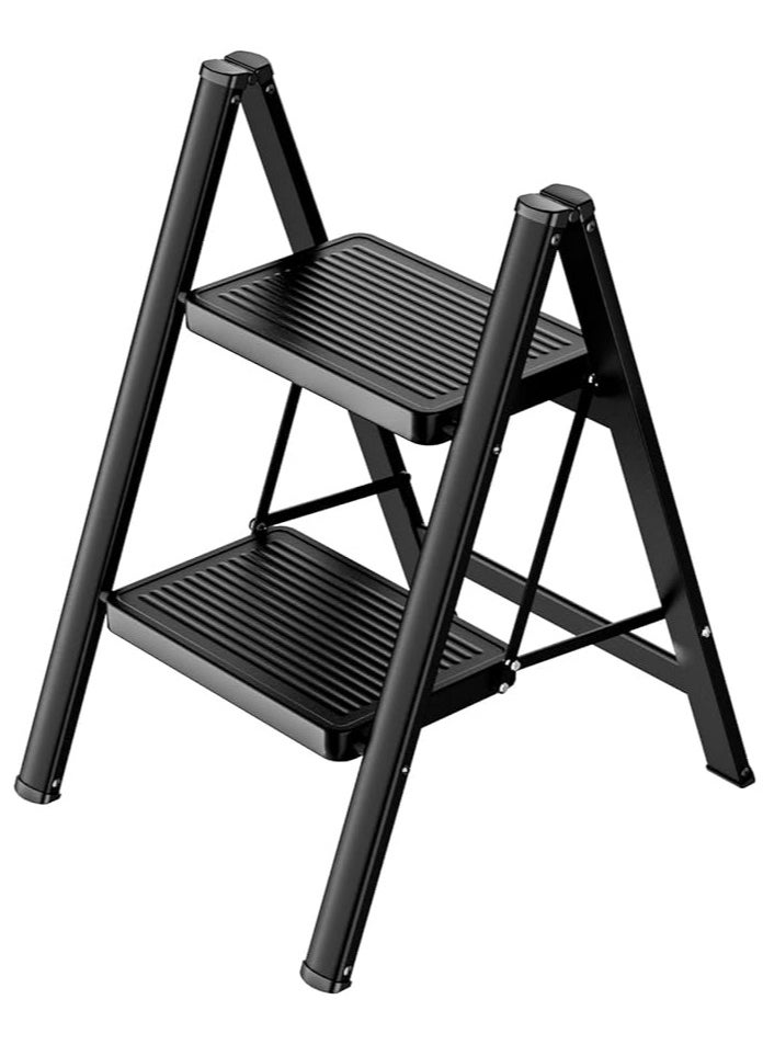 GECKO - GECKO 2 Step Ladder Folding Step Stool with Wide Anti-Slip Pedal 150kg Portable Ladders for Home and Office Use Kitchen (2 Step Ladder) - Image 1