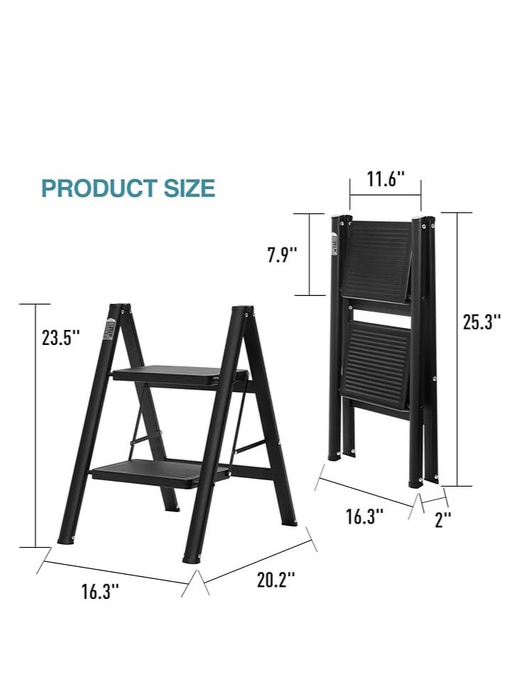 GECKO - GECKO 2 Step Ladder Folding Step Stool with Wide Anti-Slip Pedal 150kg Portable Ladders for Home and Office Use Kitchen (2 Step Ladder) - Image 1