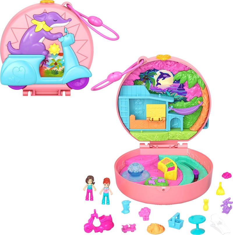 Polly Pocket دمى وبلاي سيت بولي بوكيت، سكوتر مغامرة مدمج، لعبة سفر مع دميتين صغيرتين وحيوان أليف، بالإضافة إلى ملحقات حيوانات ومركبات - Image 1