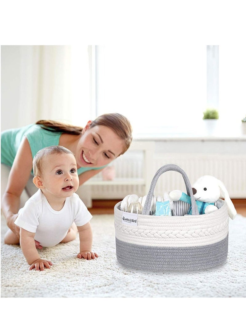 Bumble & Bird - Cotton Rope Diaper Caddy - Grey - Image 3