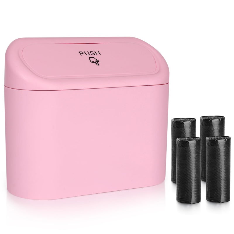 Accmor Car Trash Can with Lid, Leakproof Vehicle Garbage Organizer Holder Bin with 60 Pack Trash Bags, Mini Auto Dustbin Accessories Storage Container for Vans, SUVs, Office (Pink) - Image 1