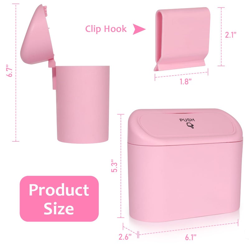 Accmor Car Trash Can with Lid, Leakproof Vehicle Garbage Organizer Holder Bin with 60 Pack Trash Bags, Mini Auto Dustbin Accessories Storage Container for Vans, SUVs, Office (Pink) - Image 2