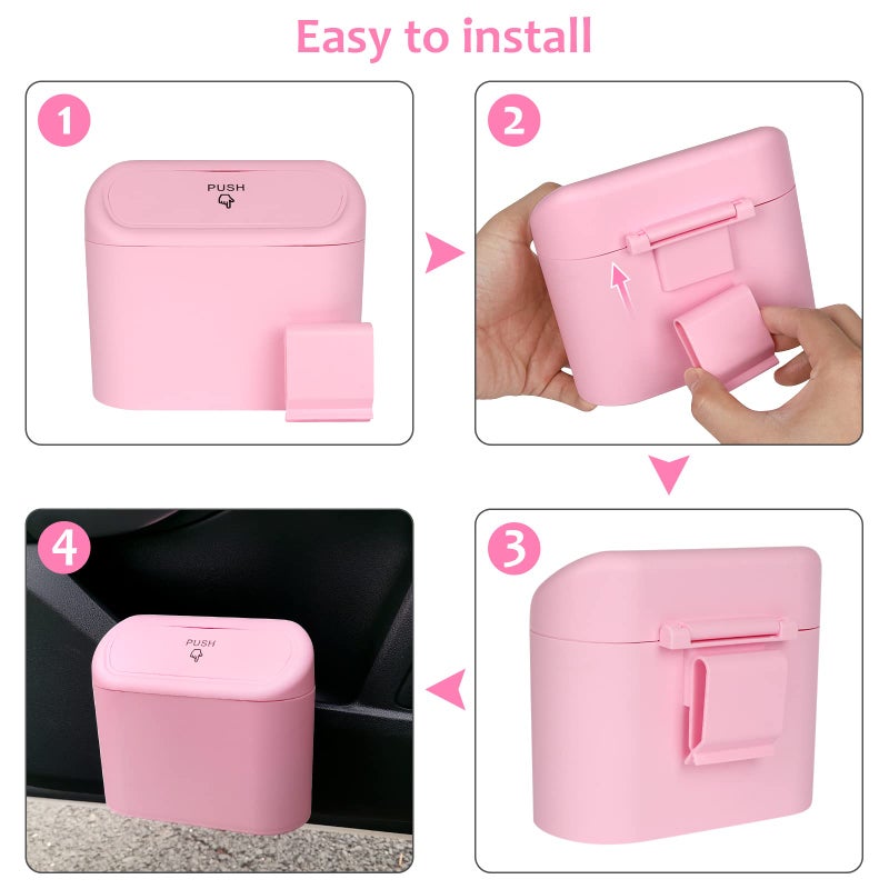 Accmor Car Trash Can with Lid, Leakproof Vehicle Garbage Organizer Holder Bin with 60 Pack Trash Bags, Mini Auto Dustbin Accessories Storage Container for Vans, SUVs, Office (Pink) - Image 4