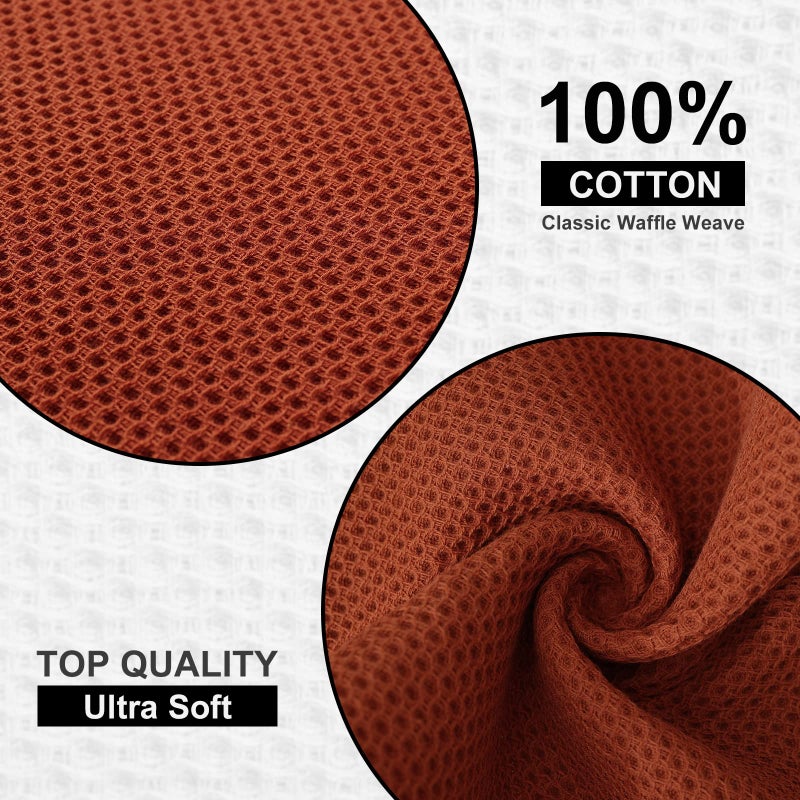 Kitinjoy 100% Cotton Kitchen Dish Cloths  6 Pack Waffle Weave Dish Towels Ultra Soft Absorbent Quick Drying Dish Rags  12 X 12 Inches  Rust - Image 2