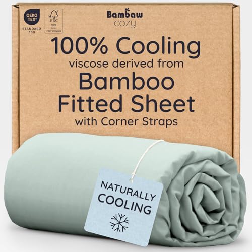 Bambaw 100 Viscose Derived from Bamboo Fitted Sheet King Size Cooling Fitted Sheets King Size 16 Deep Pocket Cooling Mattress Sheets Sea Glass - Image 1