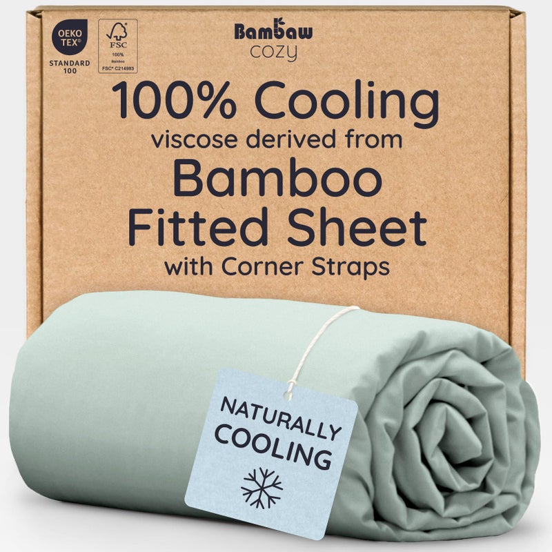 Bambaw 100 Viscose Derived from Bamboo Fitted Sheet King Size Cooling Fitted Sheets King Size 16 Deep Pocket Cooling Mattress Sheets Sea Glass - Image 2