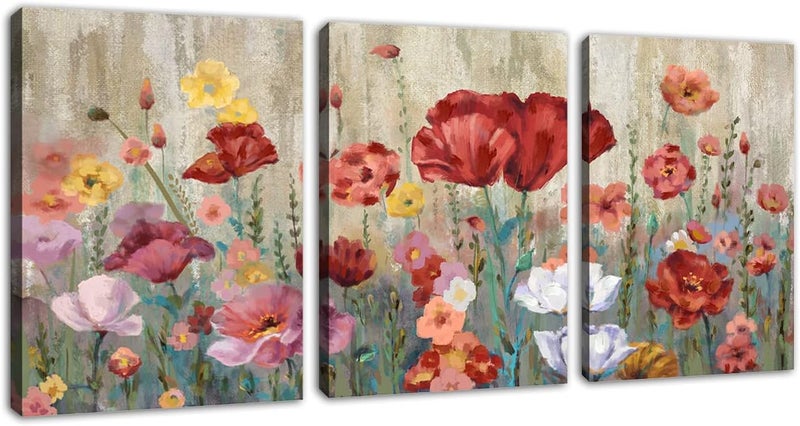 tigeridge Flower Wall Art Red Blossom Canvas Art Modern Yellow Botanic Canvas Pictures Contemporary Floral Canvas Artwork for Bedroom Living Room Bathroom Kitchen Office Home Wall Decor Framed 36"W x 16"H - Image 1