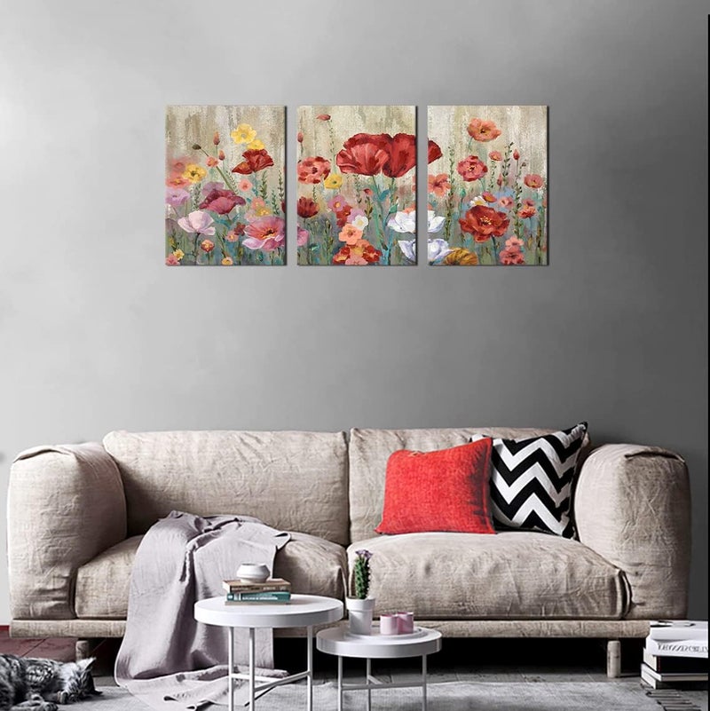 tigeridge Flower Wall Art Red Blossom Canvas Art Modern Yellow Botanic Canvas Pictures Contemporary Floral Canvas Artwork for Bedroom Living Room Bathroom Kitchen Office Home Wall Decor Framed 36"W x 16"H - Image 2