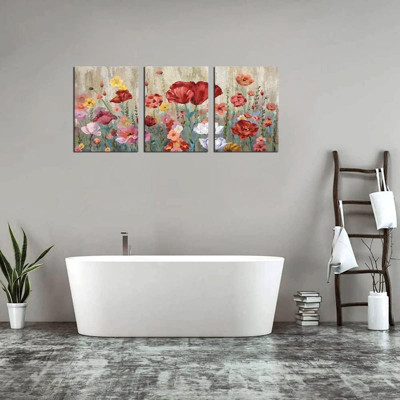 tigeridge Flower Wall Art Red Blossom Canvas Art Modern Yellow Botanic Canvas Pictures Contemporary Floral Canvas Artwork for Bedroom Living Room Bathroom Kitchen Office Home Wall Decor Framed 36"W x 16"H - Image 5