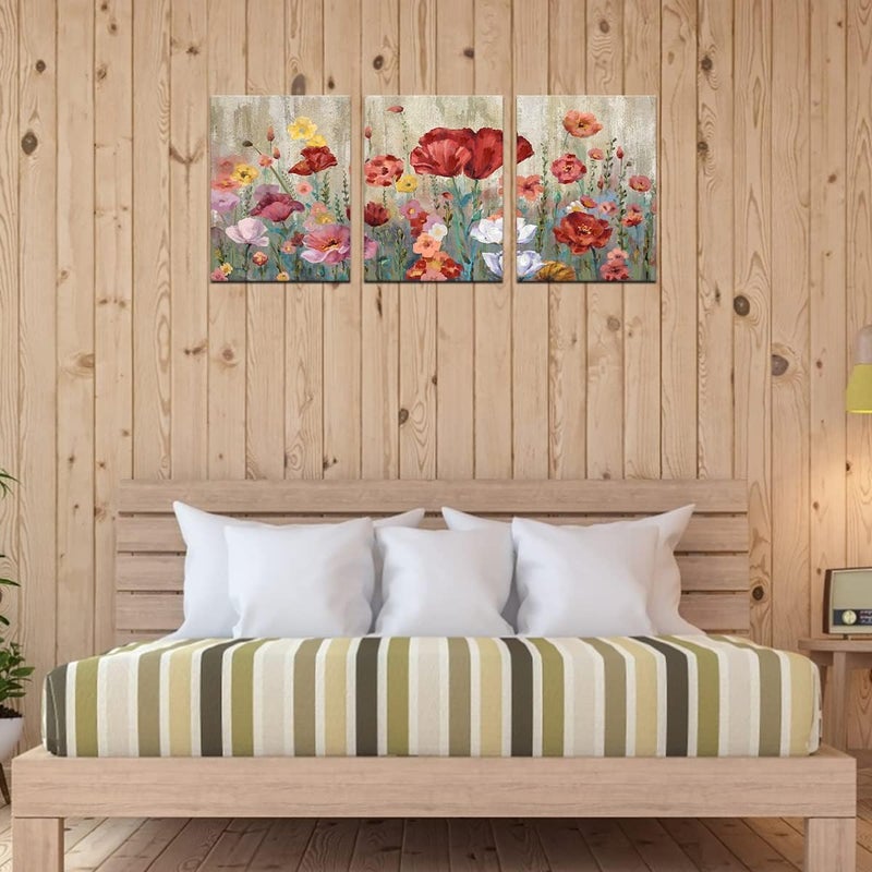 tigeridge Flower Wall Art Red Blossom Canvas Art Modern Yellow Botanic Canvas Pictures Contemporary Floral Canvas Artwork for Bedroom Living Room Bathroom Kitchen Office Home Wall Decor Framed 36"W x 16"H - Image 4