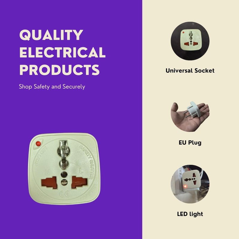 HASANAT ESSENTIALS Multi Travel Adaptor Suchko To Universal Power Adapter UK/US/AU to EU Converter With Shutter & Indicator - Image 4