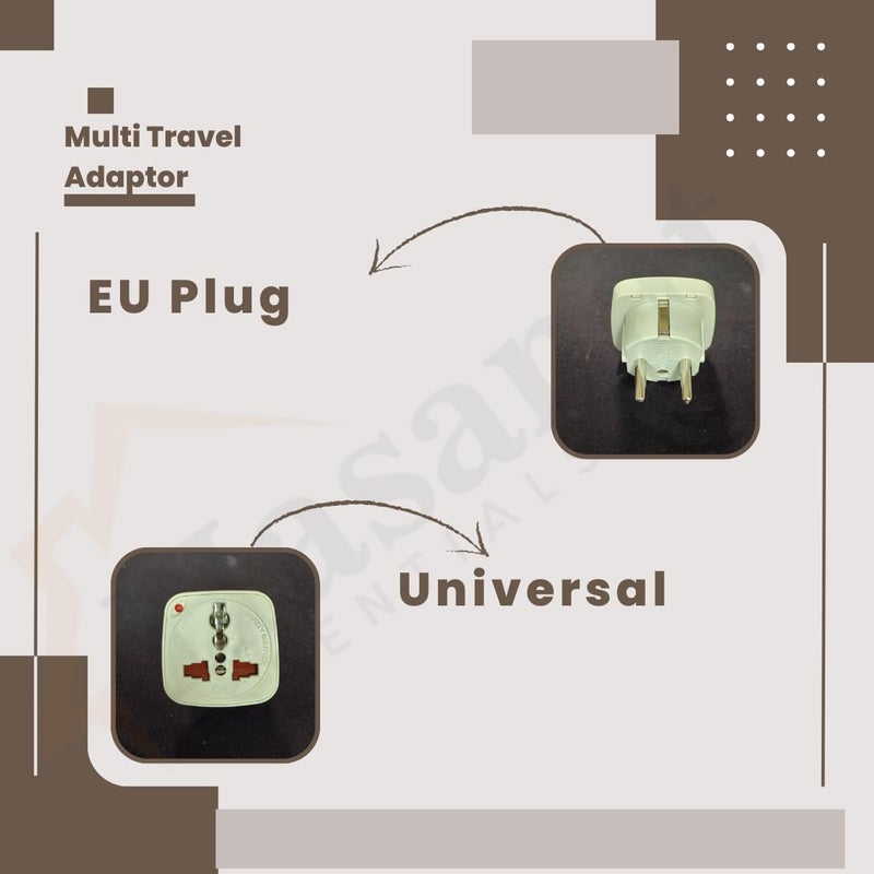 HASANAT ESSENTIALS Multi Travel Adaptor Suchko To Universal Power Adapter UK/US/AU to EU Converter With Shutter & Indicator - Image 3