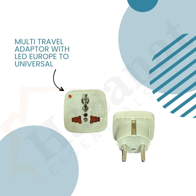 HASANAT ESSENTIALS Multi Travel Adaptor Suchko To Universal Power Adapter UK/US/AU to EU Converter With Shutter & Indicator - Image 2