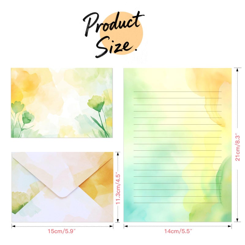 KSIWRE Watercolor Stationary Letter and Envelopes, 24 Lined Writing Paper with 12 Matching Envelopes, Double-Sided Printing, Multicolor, 8.3 x 5.5 Inches, 36 Pieces - Image 2