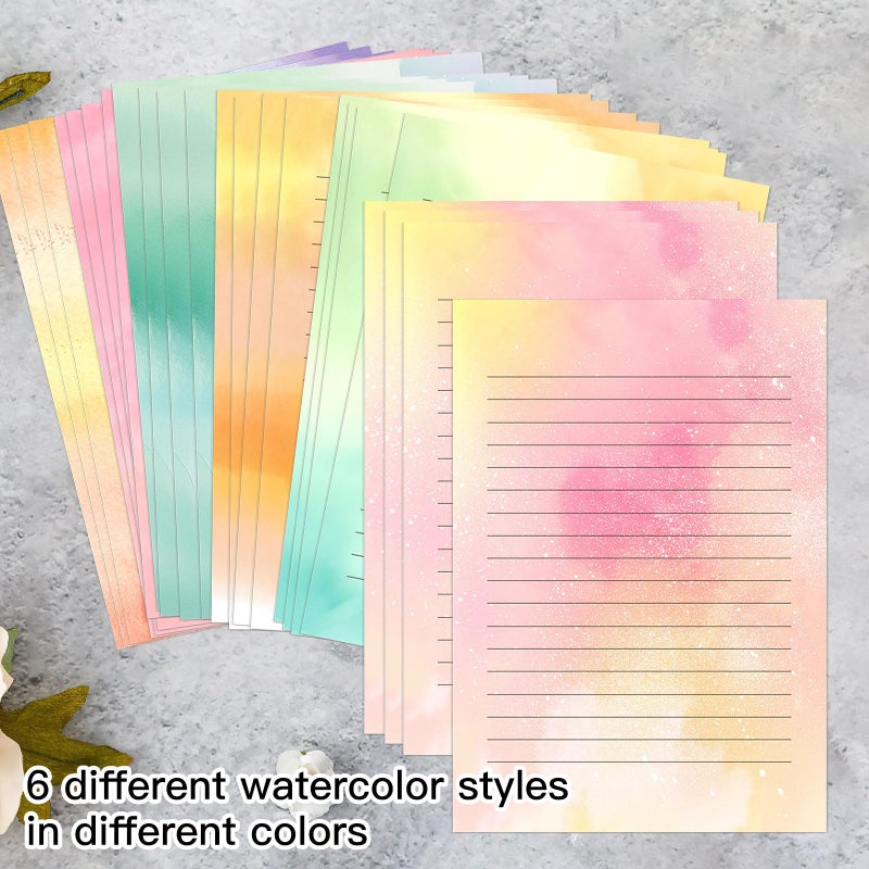KSIWRE Watercolor Stationary Letter and Envelopes, 24 Lined Writing Paper with 12 Matching Envelopes, Double-Sided Printing, Multicolor, 8.3 x 5.5 Inches, 36 Pieces - Image 3