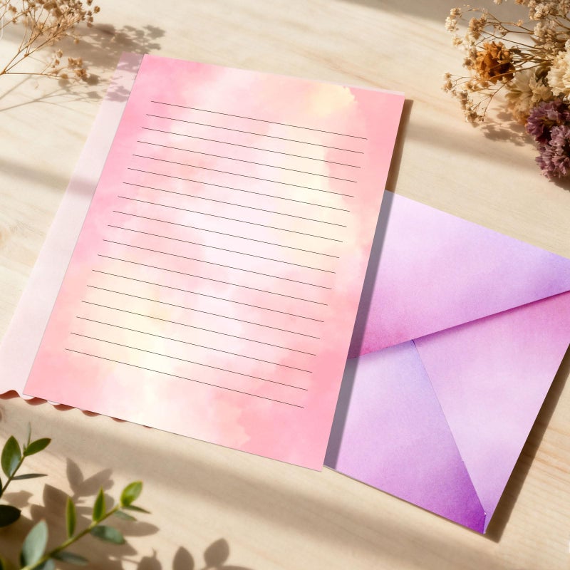 KSIWRE Watercolor Stationary Letter and Envelopes, 24 Lined Writing Paper with 12 Matching Envelopes, Double-Sided Printing, Multicolor, 8.3 x 5.5 Inches, 36 Pieces - Image 4