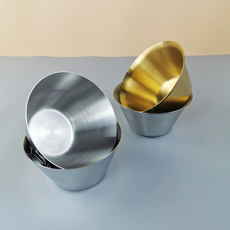 304 Stainless Steel Korean Style Ice Bowl Ice Cream Cup Thickened Single Layer Tapered Bowl Golden Salad Bowl Ice Shaved Container - Image 5