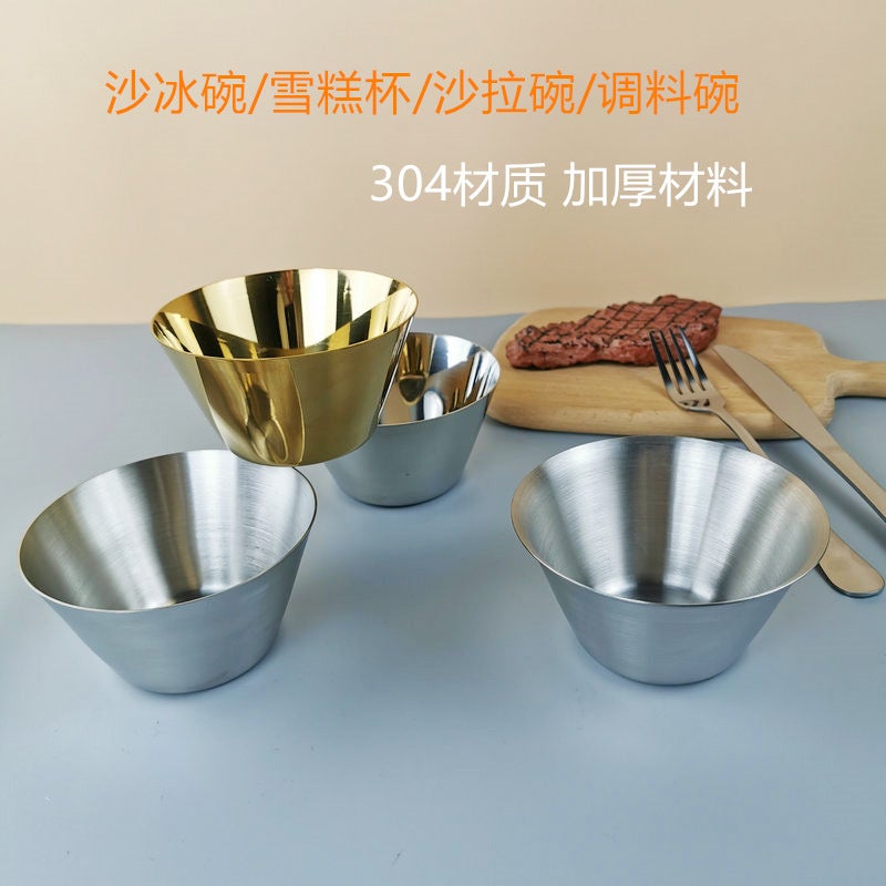 304 Stainless Steel Korean Style Ice Bowl Ice Cream Cup Thickened Single Layer Tapered Bowl Golden Salad Bowl Ice Shaved Container - Image 3