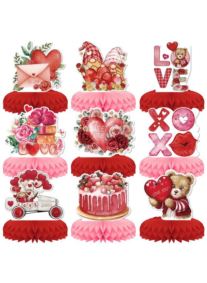 KSKSPE 9 Pcs Valentine's Day Party Decorations,KSKSPE Valentine's Day Honeycomb Centerpieces for Tables Heart 3D Valentines Day Theme Party Decor Supplies - Image 1