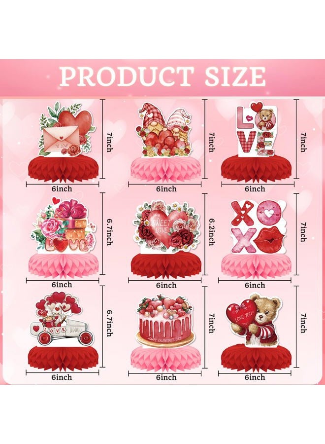 KSKSPE 9 Pcs Valentine's Day Party Decorations,KSKSPE Valentine's Day Honeycomb Centerpieces for Tables Heart 3D Valentines Day Theme Party Decor Supplies - Image 2