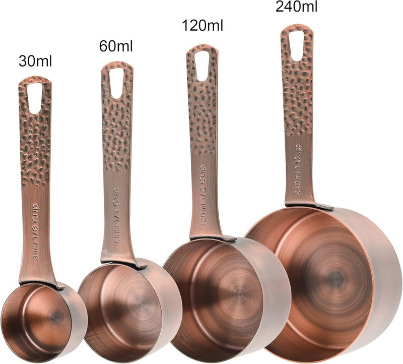 Smithcraft Copper Measuring Cups and Spoons Set 10, Metric & US Stainless Steel Measuring and Spoons Set for Baking & Kitchen, Nesting 4 Metal Measure Cups & 5 Spoons & Leveler for Dry & Liquid - Image 4