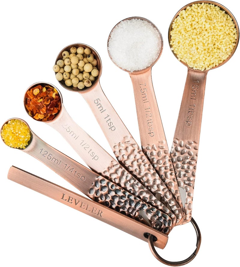 Smithcraft Copper Measuring Cups and Spoons Set 10, Metric & US Stainless Steel Measuring and Spoons Set for Baking & Kitchen, Nesting 4 Metal Measure Cups & 5 Spoons & Leveler for Dry & Liquid - Image 5