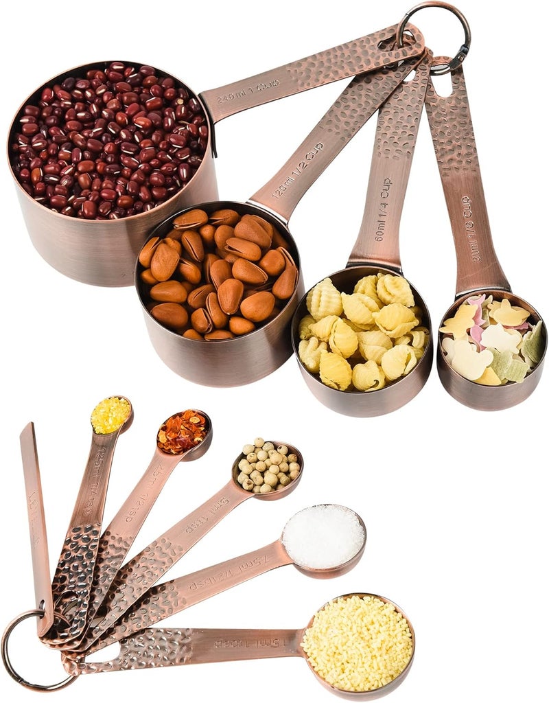 Smithcraft Copper Measuring Cups and Spoons Set 10, Metric & US Stainless Steel Measuring and Spoons Set for Baking & Kitchen, Nesting 4 Metal Measure Cups & 5 Spoons & Leveler for Dry & Liquid - Image 2