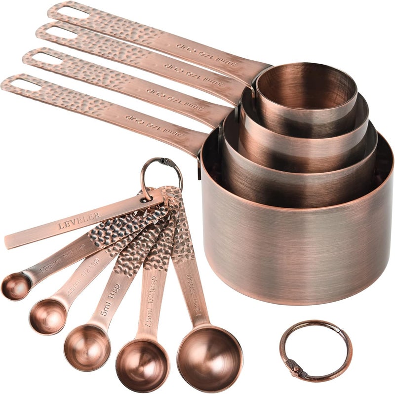 Smithcraft Copper Measuring Cups and Spoons Set 10, Metric & US Stainless Steel Measuring and Spoons Set for Baking & Kitchen, Nesting 4 Metal Measure Cups & 5 Spoons & Leveler for Dry & Liquid - Image 1