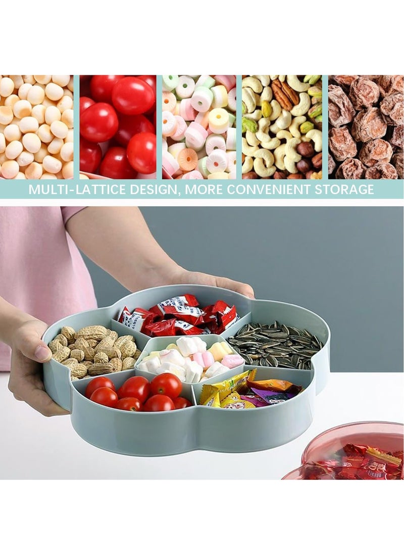 Hihonor Plastic Serving Trays with Lid 6 Compartment Food Storage Candy Organizer, Veggie Tray for Snack and Fruit, 9.8x2.6Inch, Blue  - Image 4