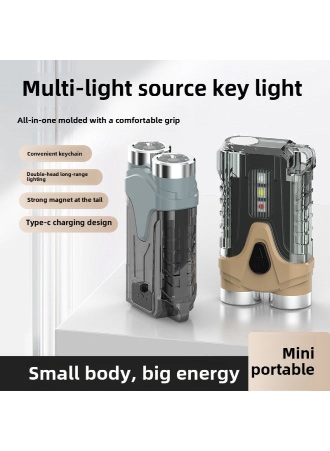 Multi-light Source Dual-head Long-range Lighting Tail Powerful Magnet Multi-function Key Lamp-Color:Khaki  - Image 2