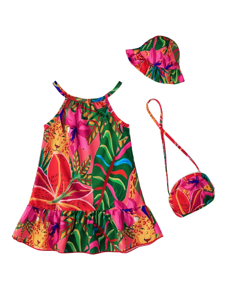 Renotemy Toddler Baby Girl Summer Dresses 12-18 Months Casual Tropical Flower A-Line Slip Dresses with Hat and Bag Hawaiian Beach Holiday Vintage Birthday Party Dress 12-18 Month Girl Clothes - Image 1