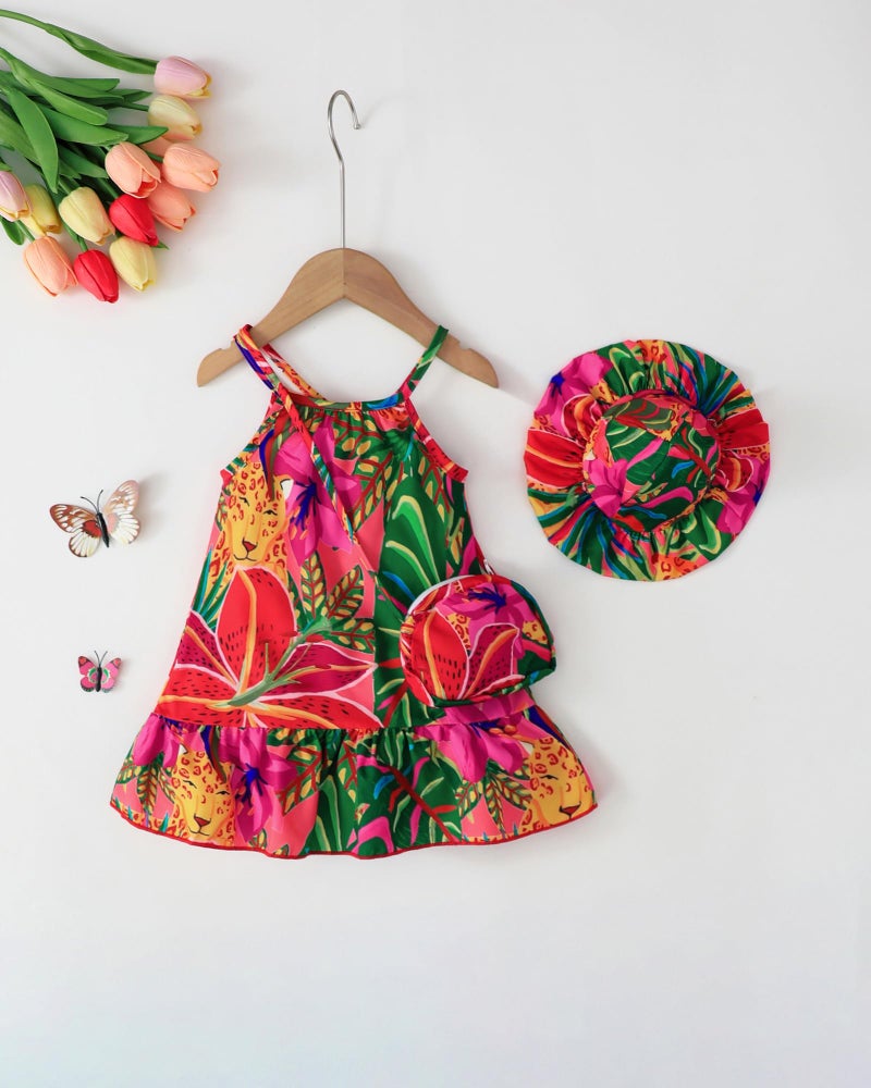 Renotemy Toddler Baby Girl Summer Dresses 12-18 Months Casual Tropical Flower A-Line Slip Dresses with Hat and Bag Hawaiian Beach Holiday Vintage Birthday Party Dress 12-18 Month Girl Clothes - Image 4