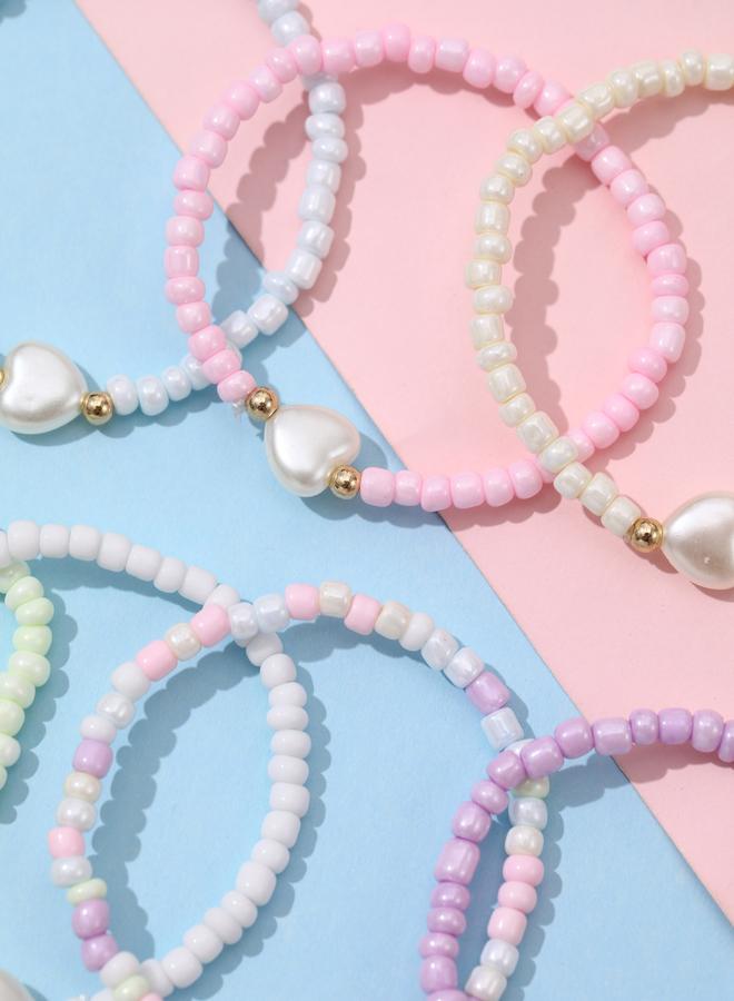 Take Two Pack of 7 - Pastel Beaded Heart Bracelet - Image 1