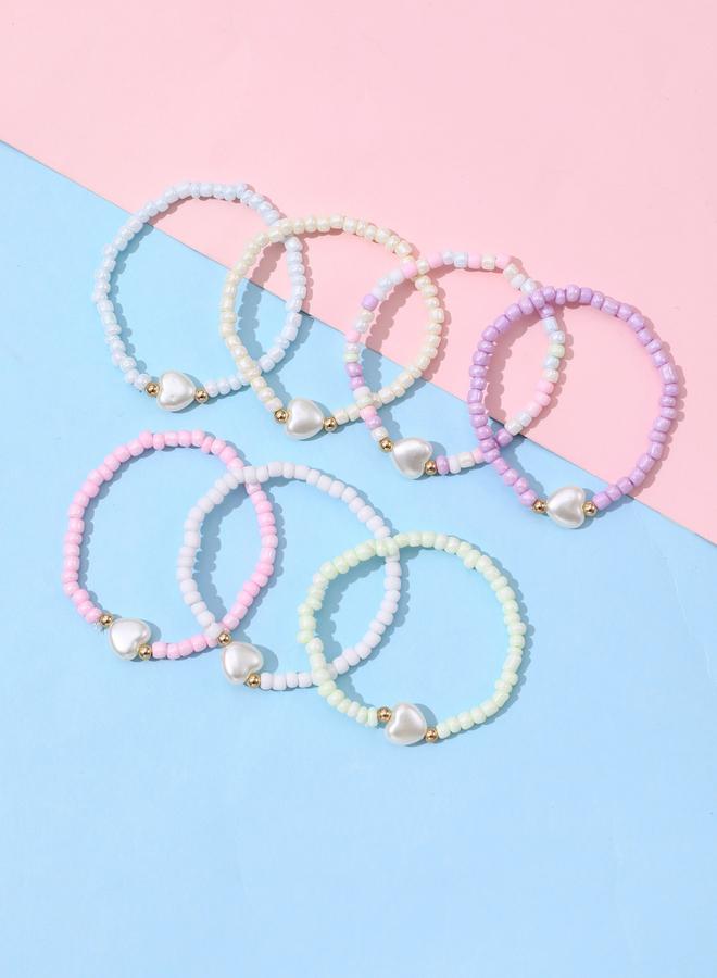 Take Two Pack of 7 - Pastel Beaded Heart Bracelet - Image 3