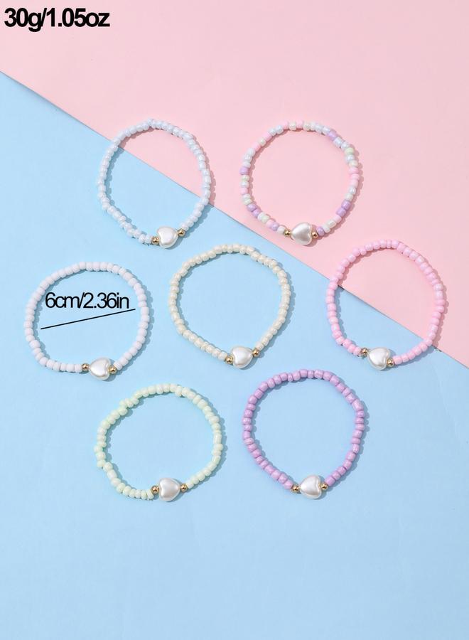 Take Two Pack of 7 - Pastel Beaded Heart Bracelet - Image 5