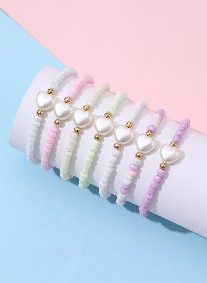 Take Two Pack of 7 - Pastel Beaded Heart Bracelet - Image 2