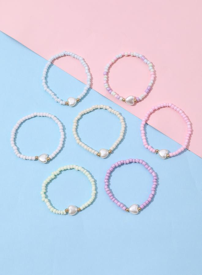 Take Two Pack of 7 - Pastel Beaded Heart Bracelet - Image 4