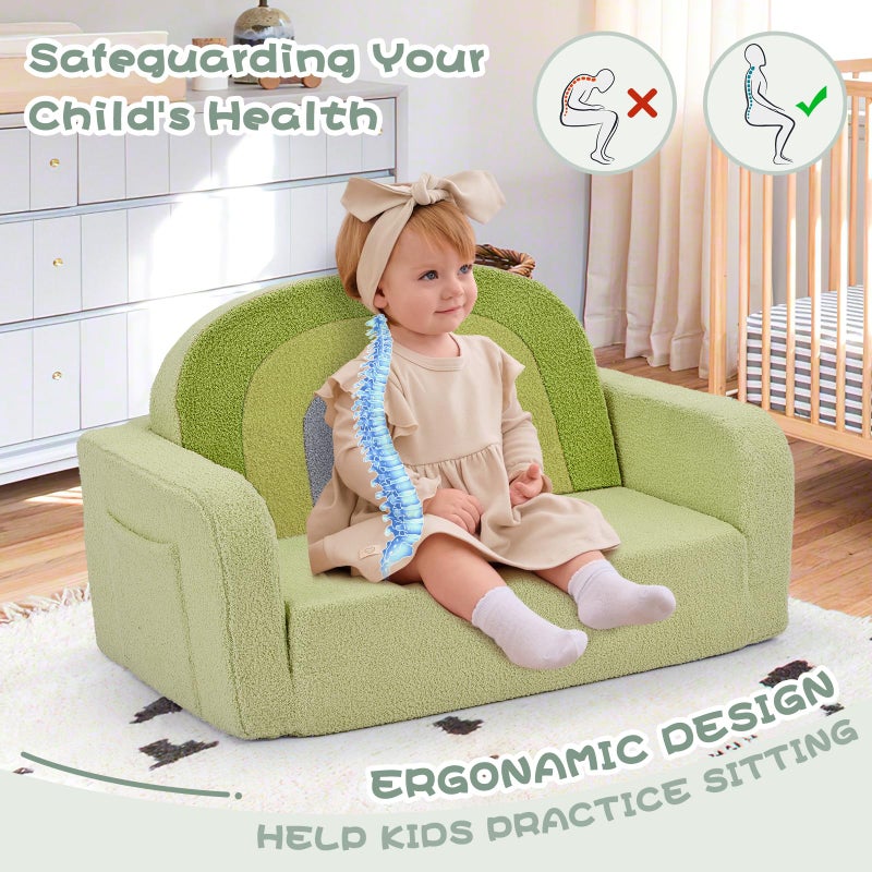Foryoomi Extra Wide Kids Couch, 2-in-1 Soft Toddler Couch with Blanket, Comfy Toddler Chair, Convertible Sofa with Cute Colorful Rainbow Design, Green - Image 5