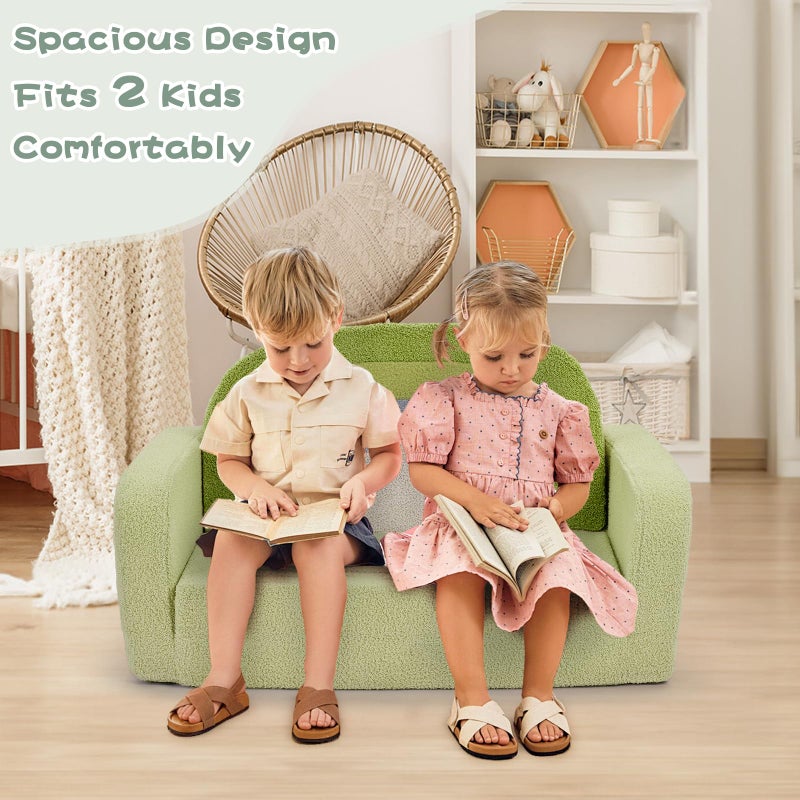 Foryoomi Extra Wide Kids Couch, 2-in-1 Soft Toddler Couch with Blanket, Comfy Toddler Chair, Convertible Sofa with Cute Colorful Rainbow Design, Green - Image 2