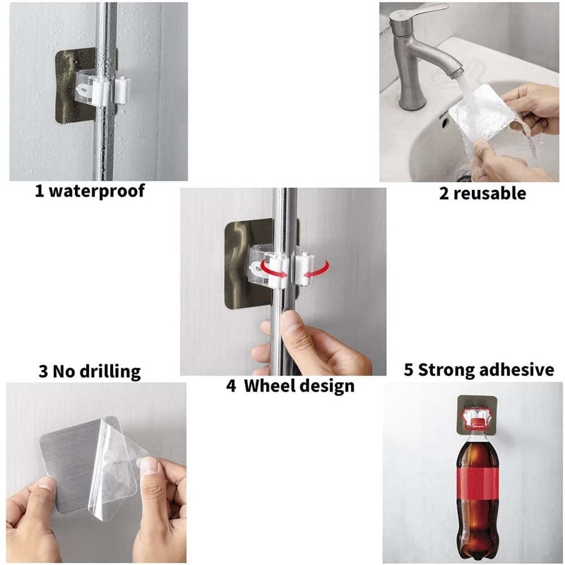 VOLO 4 Pack Mop and Broom Holder Wall Mount Broom Gripper Holds Self Adhesive No Drilling Super AntiSlip Utility Hooks for Home Bathroom Kitchen Garden Garage Color Light Silver - Image 4