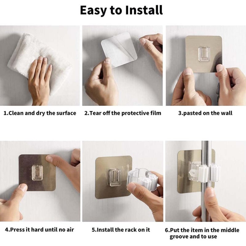 VOLO 4 Pack Mop and Broom Holder Wall Mount Broom Gripper Holds Self Adhesive No Drilling Super AntiSlip Utility Hooks for Home Bathroom Kitchen Garden Garage Color Light Silver - Image 3