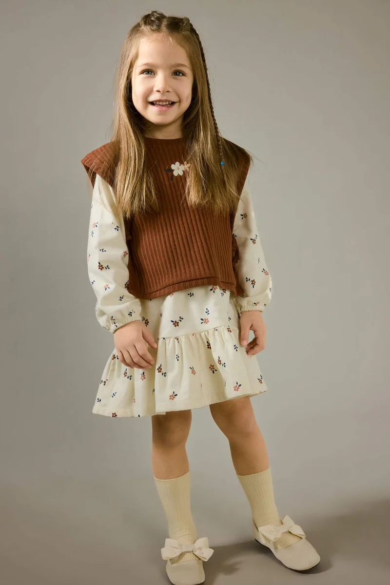 DeFacto Baby Girl Sweet Printed Flannel 2 Piece Dress