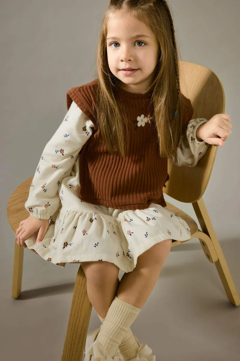 DeFacto Baby Girl Sweet Printed Flannel 2 Piece Dress