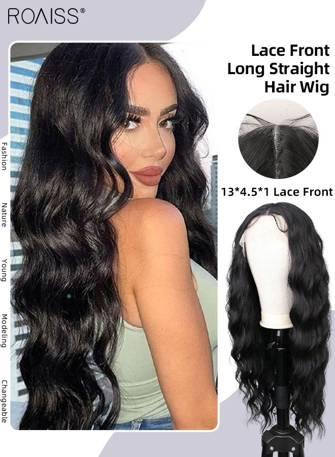roaiss Lace Front Long Curly Hair Wig, Women's Middle Parting Natural Soft Synthetic Heat Resistant Hair Wig for Wedding Cosplay Party Daily Wear, 71cm (28 inches) - Image 1