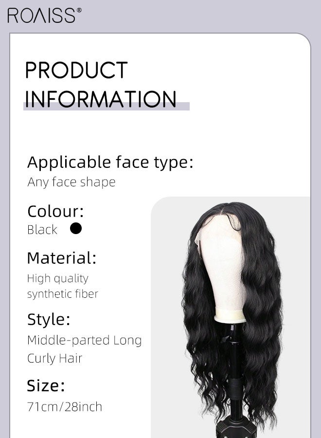 roaiss Lace Front Long Curly Hair Wig, Women's Middle Parting Natural Soft Synthetic Heat Resistant Hair Wig for Wedding Cosplay Party Daily Wear, 71cm (28 inches) - Image 3