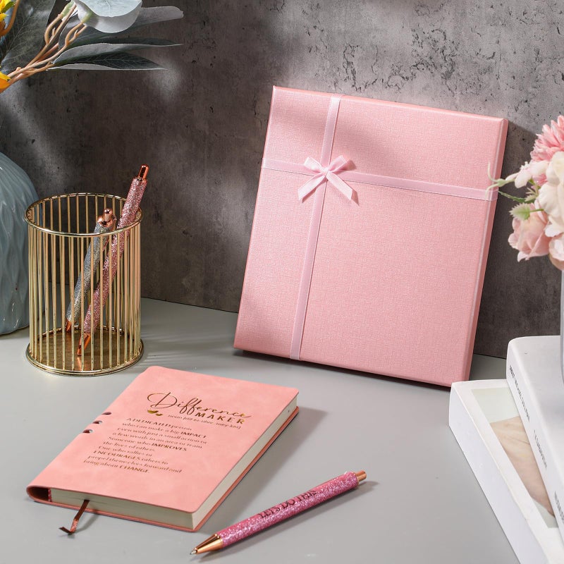Thenshop 5 Pcs Employee Appreciation Gift Journal with Pen Difference Maker Inspirational Leather Notebook 3 Ballpoint Pens Box Thank You Gift for Coworker Staff Teacher Office Social Worker(Pink) - Image 3