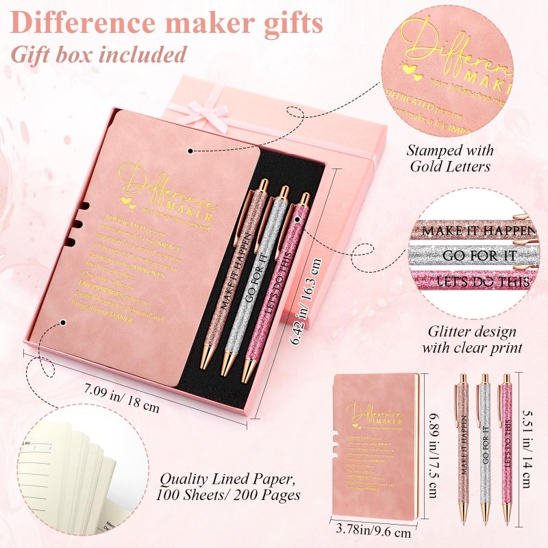 Thenshop 5 Pcs Employee Appreciation Gift Journal with Pen Difference Maker Inspirational Leather Notebook 3 Ballpoint Pens Box Thank You Gift for Coworker Staff Teacher Office Social Worker(Pink) - Image 2