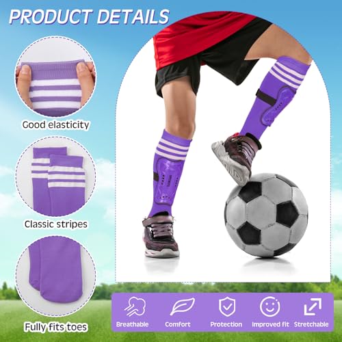 Liliful 4 Pcs Soccer Shin Guards Set for Girl Kids Youth Include 1 Shin Guards & 3 Sport Socks Protective Lightweight Gear Leg Pads Gear for 3-15 Girls Boy Children Teens(Purple,S) - Image 4