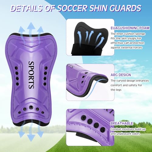 Liliful 4 Pcs Soccer Shin Guards Set for Girl Kids Youth Include 1 Shin Guards & 3 Sport Socks Protective Lightweight Gear Leg Pads Gear for 3-15 Girls Boy Children Teens(Purple,S) - Image 3